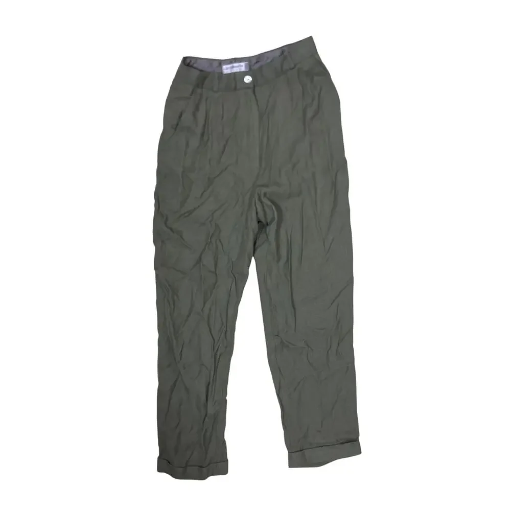 Vintage Green High-Waisted Rayon Pants Womens 10 Petite Cottagecore Grandma Core - Picture 1 of 4